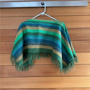 Striped Green and Blue Kids Poncho